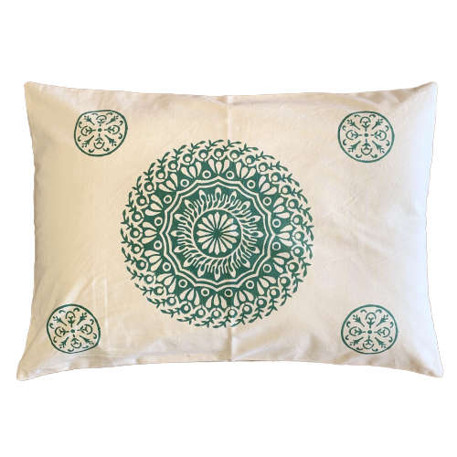 Green Mandala Block Print Canvas Cotton Cushion Cover Pillow 2Pcs - Adore India   