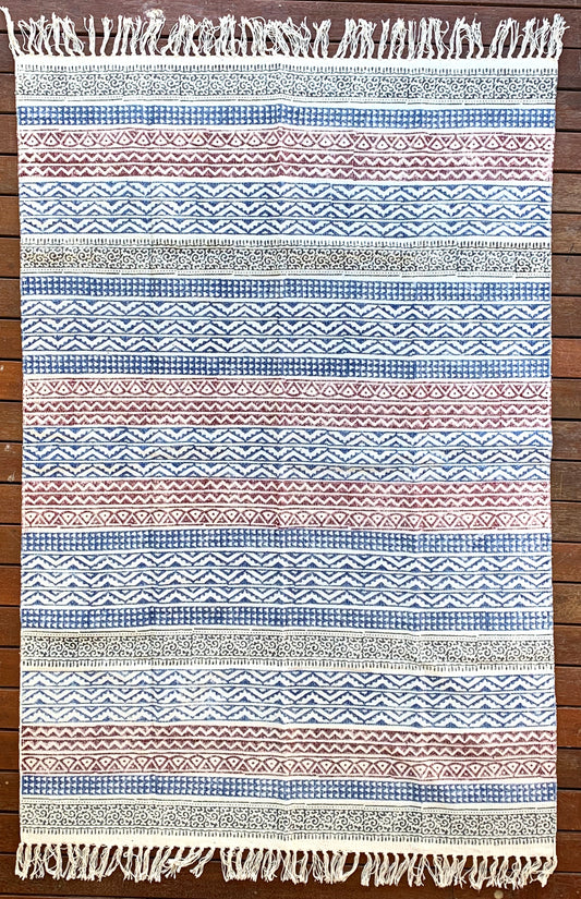 Handmade Geometrical Block Print Cotton Dari Carpet
