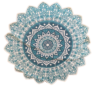 Handmade Green Turquoise Mandala Block Print Cotton Dhurrie Carpet Rug