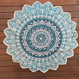 Handmade Green Turquoise Mandala Block Print Cotton Dhurrie Carpet Rug