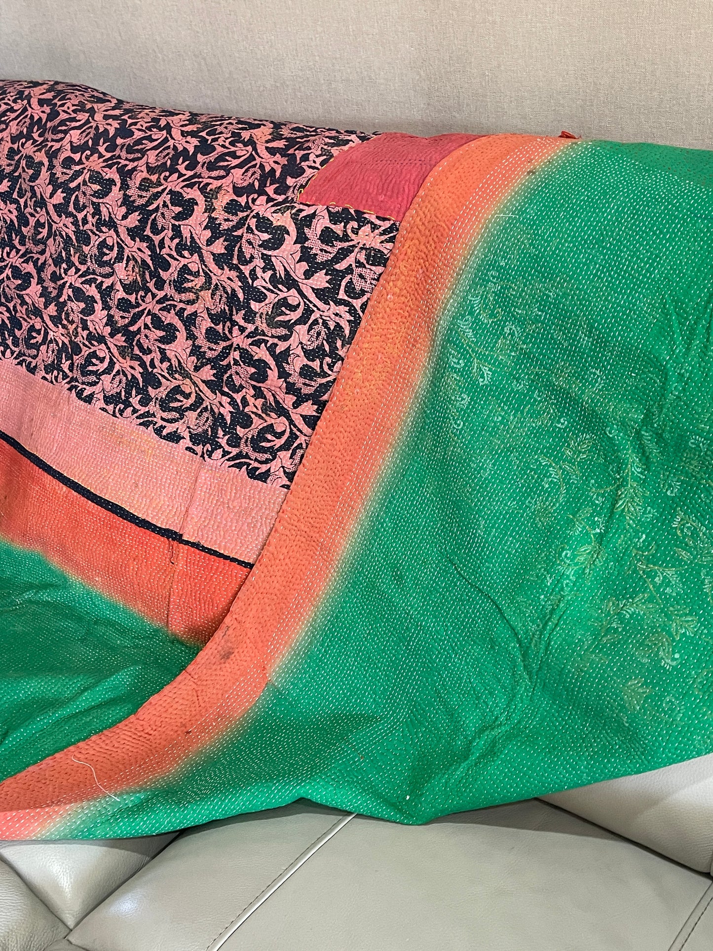 Indian Handmade Cotton Vintage Kantha Quilt Bedspread Throw- Abha