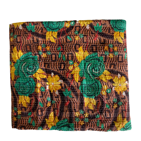 Indian Handmade Cotton Reversible Vintage Kantha Quilt Bedspread Throw Aashima