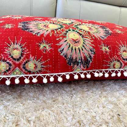 Vintage Kantha Pompom Pillow Cover 3