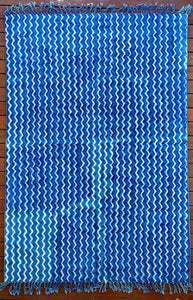 Handmade Geometrical Block Zigzag Print Indigo Cotton Dhurrie Carpet