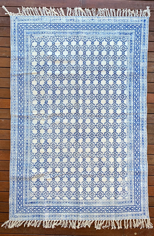 Handmade Beautiful Blue Block Print Cotton Dari Carpet Spirit