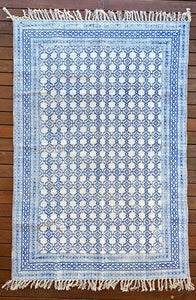 Handmade Beautiful Blue Block Print Cotton Dari Carpet Spirit