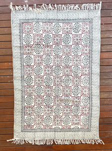 Handmade Beautiful Hand Made Shri Mandala Block Print Cotton Dari Carpet