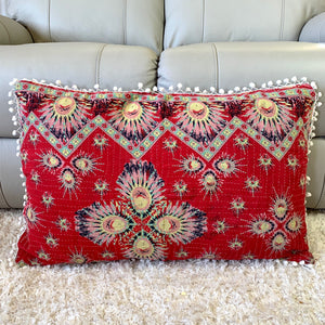 Vintage Kantha Pompom Pillow Cover 3
