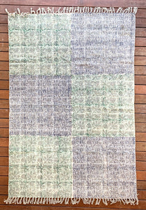 Handmade Olive Indigo Shade Block Print Cotton Dari Carpet