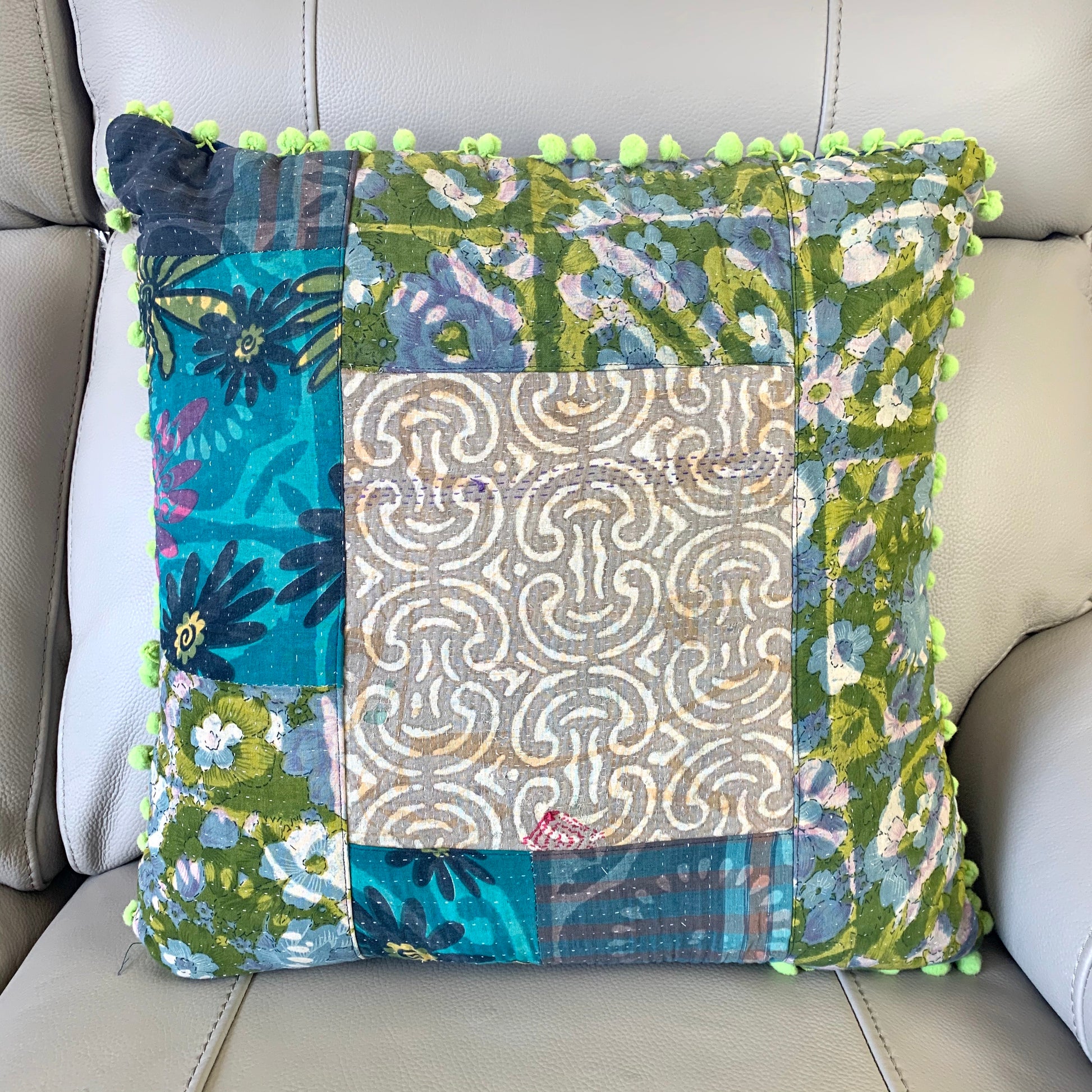 Vintage Kantha Pomom Cushion Cover – Adore India