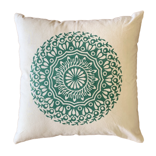 Green Mandala Block Print Canvas Cotton Cushion Cover Pillow 2Pcs - Adore India   