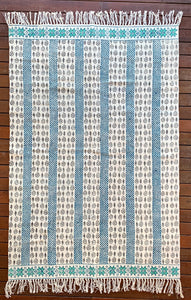 Handmade Beautiful Sarcelle Block Print Cotton Dari Carpet Serenity