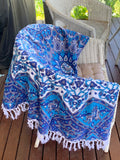 Good Luck Star Blue Mandala Beach Round Throw